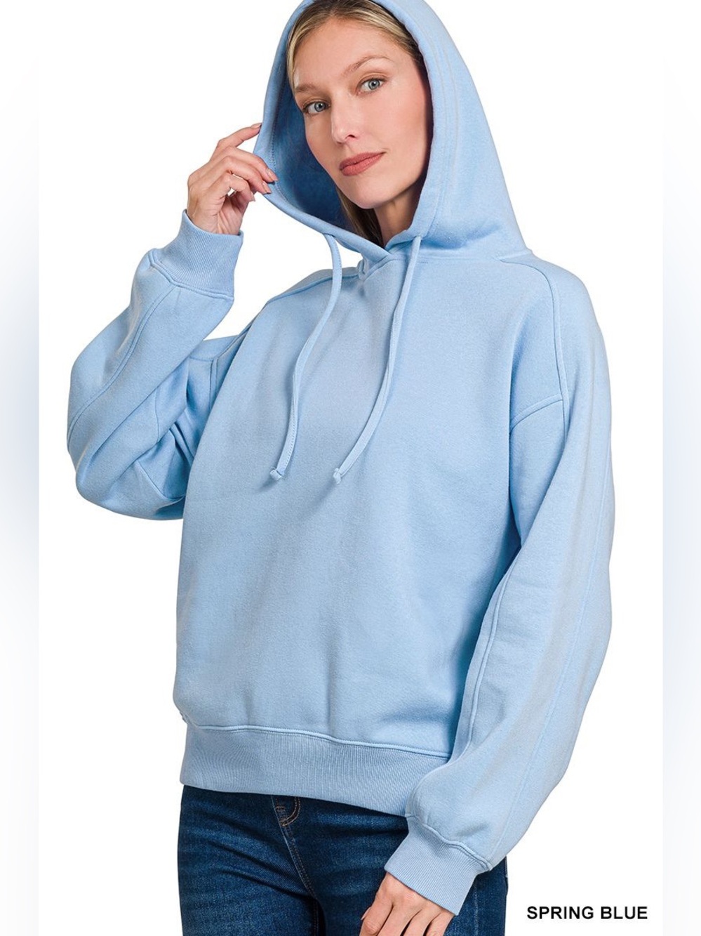 Zenana Spring Blue Hoodie Long Sleeve Relaxed Fit